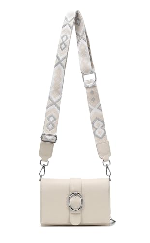 Damen Tasche Cross Over Body Bag Brusttasche Umhängetasche Schultertasche Brieftasche Smartphone Geldbörse Geldtasche Abend Handy Clutch Kartenetui Beige V1 von ITALYSHOP24