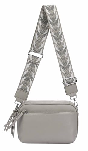Damen Tasche Cross Over Body Bag Brusttasche Umhängetasche Schultertasche Brieftasche Smartphone Geldtasche Abend Handy Clutch Grau 3xFach von ITALYSHOP24