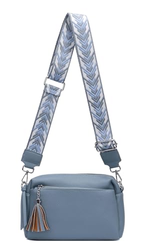 Damen Tasche Cross Over Body Bag Brusttasche Umhängetasche Schultertasche Brieftasche Smartphone Geldtasche Abend Handy Clutch Jeansblau 2xFach von ITALYSHOP24