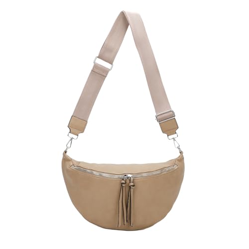 OBC Damen Tasche Crossbody Brusttasche Hüfttasche Schultertasche Umhängetasche Bauchtasche Gürteltasche Crossover Reisetasche Body Bag Kunstleder Apricot M von ITALYSHOP24