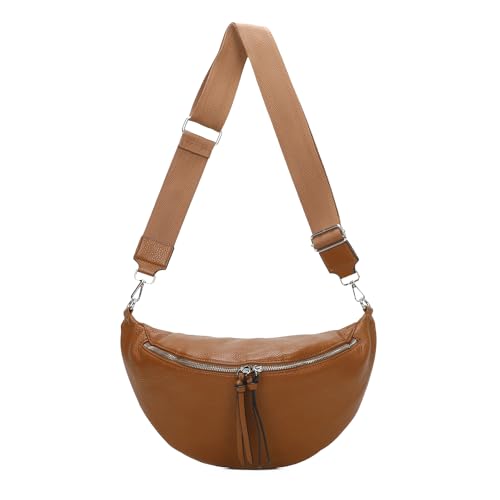 OBC Damen Tasche Crossbody Brusttasche Hüfttasche Schultertasche Umhängetasche Bauchtasche Gürteltasche Crossover Reisetasche Body Bag Kunstleder Cognac M von ITALYSHOP24