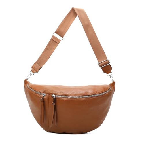 OBC Damen Tasche Crossbody Brusttasche Hüfttasche Schultertasche Umhängetasche Bauchtasche Gürteltasche Crossover Reisetasche Body Bag Kunstleder Cognac XXL von ITALYSHOP24