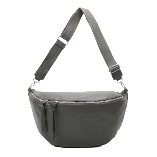 OBC Damen Tasche Crossbody Brusttasche Hüfttasche Schultertasche Umhängetasche Bauchtasche Gürteltasche Crossover Reisetasche Body Bag Kunstleder Dunkelgrau XXL von ITALYSHOP24