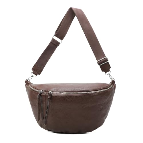 OBC Damen Tasche Crossbody Brusttasche Hüfttasche Schultertasche Umhängetasche Bauchtasche Gürteltasche Crossover Reisetasche Body Bag Kunstleder Schokobraun XXL von ITALYSHOP24