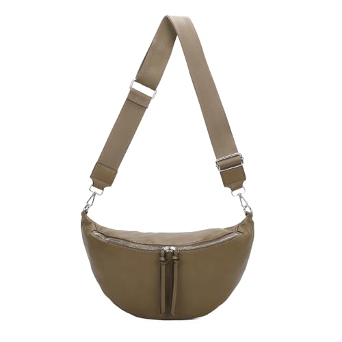 OBC Damen Tasche Crossbody Brusttasche Hüfttasche Schultertasche Umhängetasche Bauchtasche Gürteltasche Crossover Reisetasche Body Bag Kunstleder Taupe M von ITALYSHOP24