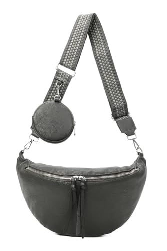 OBC Damen Tasche Crossbody Brusttasche Hüfttasche Schultertasche Umhängetasche Bauchtasche Gürteltasche Crossover Slingntasche Reise Bag Kunstleder Dunkelgrau V2 von ITALYSHOP24