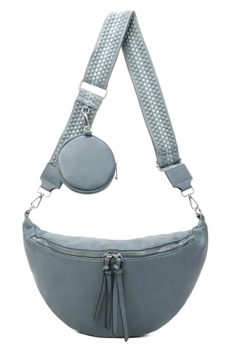 OBC Damen Tasche Crossbody Brusttasche Hüfttasche Schultertasche Umhängetasche Bauchtasche Gürteltasche Crossover Slingntasche Reise Bag Kunstleder Hellblau V2 von ITALYSHOP24