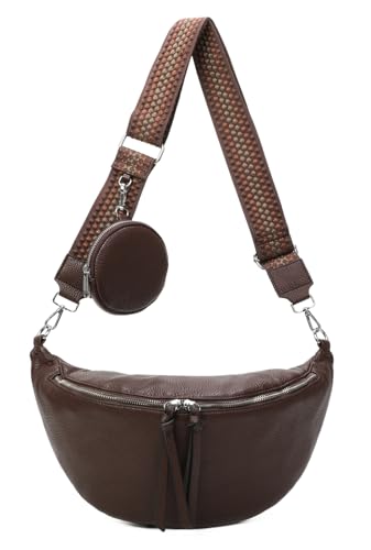OBC Damen Tasche Crossbody Brusttasche Hüfttasche Schultertasche Umhängetasche Bauchtasche Gürteltasche Crossover Slingntasche Reise Bag Kunstleder Schokobraun V2 von ITALYSHOP24