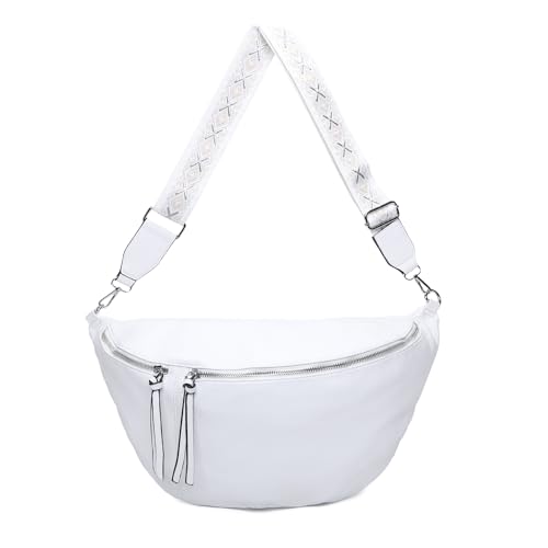 OBC Damen Tasche Crossbody Brusttasche Hüfttasche Schultertasche Umhängetasche Bauchtasche Gürteltasche Crossover Slingntasche Reise Bag Kunstleder Weiß V1 von ITALYSHOP24