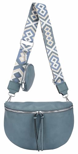 OBC Damen Tasche Crossbody Gürteltasche Brusttasche Umhängetasche Hüfttasche Crossover Bauchtasche Bodybag Schultertasche Handytasche Kunstleder Blau von ITALYSHOP24