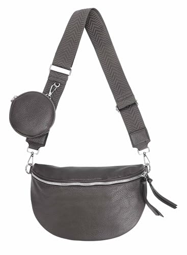 OBC Damen Tasche Crossbody Gürteltasche Brusttasche Umhängetasche Hüfttasche Crossover Bauchtasche Bodybag Schultertasche Handytasche Kunstleder Dunkelgrau. von ITALYSHOP24