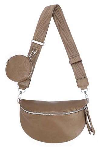 OBC Damen Tasche Crossbody Gürteltasche Brusttasche Umhängetasche Hüfttasche Crossover Bauchtasche Bodybag Schultertasche Handytasche Kunstleder Dunkeltaupe. von ITALYSHOP24