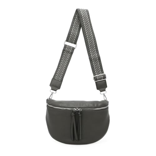 OBC Damen Tasche Crossbody Gürteltasche Brusttasche Umhängetasche Hüfttasche Crossover Bauchtasche Bodybag Schultertasche Handytasche Kunstleder Grau von ITALYSHOP24