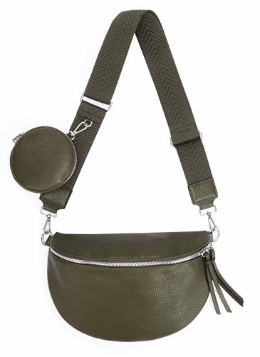 OBC Damen Tasche Crossbody Gürteltasche Brusttasche Umhängetasche Hüfttasche Crossover Bauchtasche Bodybag Schultertasche Handytasche Kunstleder Olivgrün. von ITALYSHOP24