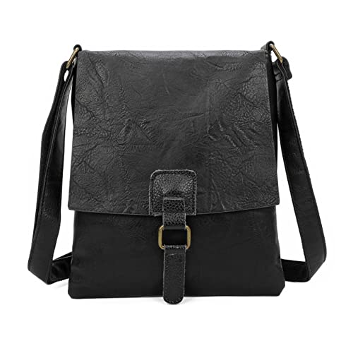 OBC Damen Tasche Crossbody Handtasche Messenger Schultertasche Umhängetasche Shopper Tablettasche bis ca. 7-8 Zoll Henkeltasche Überschlagtasche Leder Optik Schwarz von ITALYSHOP24