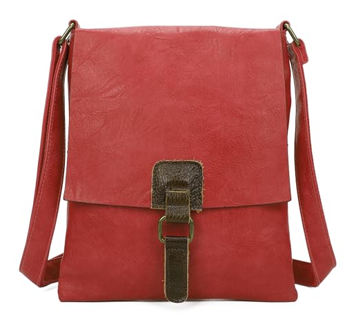 OBC Damen Tasche Crossbody Handtasche Messenger Schultertasche Umhängetasche Shopper Tablettasche bis ca. 7-8 Zoll Überschlagtasche Leder Optik Rot von ITALYSHOP24