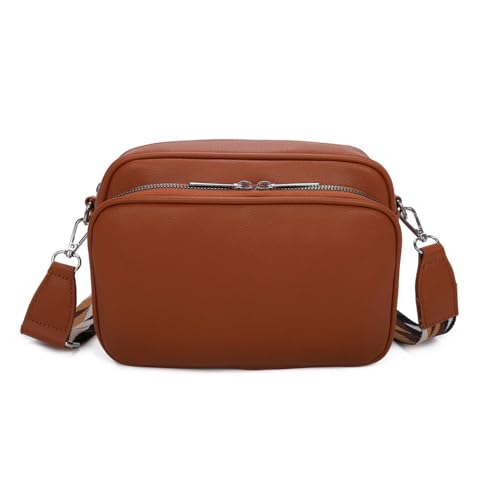Damen Tasche Crossbody Hüfttasche Bauchtasche Umhängetasche Bodybag Schultertasche Handytasche Gürteltasche Metallic Handtasche Reise Kunst-Leder Cognac von ITALYSHOP24