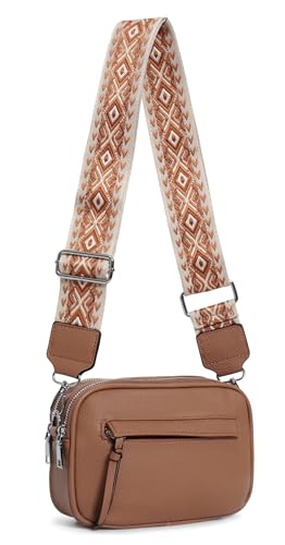OBC Damen Tasche Crossbody Hüfttasche Brusttasche Umhängetasche Bodybag Cross Over Schultertasche Handytasche Gürteltasche Handtasche Freizeit Reise Leder Optik Apricot von ITALYSHOP24