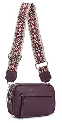 OBC Damen Tasche Crossbody Hüfttasche Brusttasche Umhängetasche Bodybag Cross Over Schultertasche Handytasche Gürteltasche Handtasche Freizeit Reise Leder Optik Bordo von ITALYSHOP24