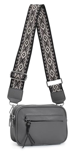 OBC Damen Tasche Crossbody Hüfttasche Brusttasche Umhängetasche Bodybag Cross Over Schultertasche Handytasche Gürteltasche Handtasche Freizeit Reise Leder Optik Grau von ITALYSHOP24