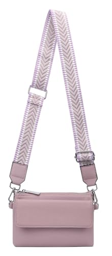 Damen Tasche Crossbody Umhängetasche Bodybag Schultertasche Metallic Handytasche Crossover Geldbörse Brusttasche Handtasche Brieftasche Abend Flieder von ITALYSHOP24
