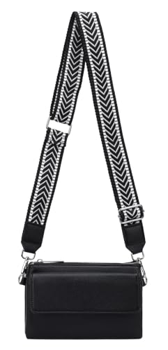 Damen Tasche Crossbody Umhängetasche Bodybag Schultertasche Metallic Handytasche Crossover Geldbörse Brusttasche Handtasche Brieftasche Abend Schwarz V1 von ITALYSHOP24