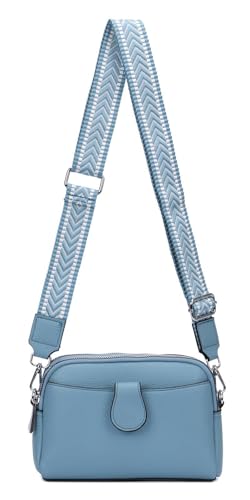 Damen Tasche Crossbody Umhängetasche Bodybag Schultertasche Metallic Handytasche Crossover Kunstleder Handtasche Reise Jeansblau V1 von ITALYSHOP24