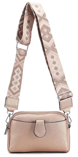 OBC Damen Tasche Crossbody Umhängetasche Bodybag Schultertasche Metallic Handytasche Crossover Kunstleder Handtasche Reise Rosegold von ITALYSHOP24