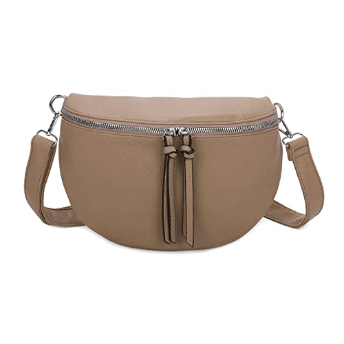 OBC Damen Tasche Gürteltasche Crossbody Hüfttasche Bauchtasche Umhängetasche Cross-Over Bodybag Schultertasche Handytasche Kosmetiktasche Kunst-Leder L155 Taupe von ITALYSHOP24