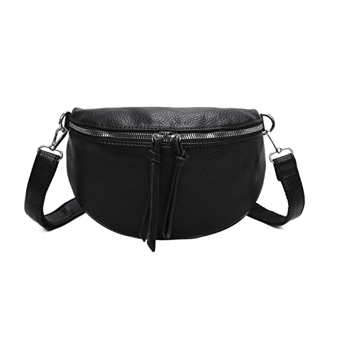OBC Damen Tasche Gürteltasche Crossbody Hüfttasche Bauchtasche Umhängetasche Cross-Over Bodybag Schultertasche Handytasche Kosmetiktasche Kunst-Leder L300 Schwarz 24x15x5 cm von ITALYSHOP24