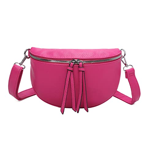OBC Damen Tasche Gürteltasche Crossbody Hüfttasche Bauchtasche Umhängetasche Cross-Over Bodybag Schultertasche Handytasche Kosmetiktasche Kunst-Leder L313 Pink 24x15x5 cm von ITALYSHOP24