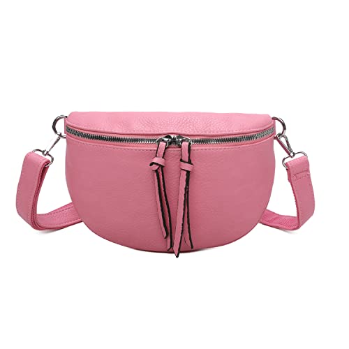 OBC Damen Tasche Gürteltasche Crossbody Hüfttasche Bauchtasche Umhängetasche Cross-Over Bodybag Schultertasche Handytasche Kosmetiktasche Kunst-Leder L313 Rosa 24x15x5 cm von ITALYSHOP24