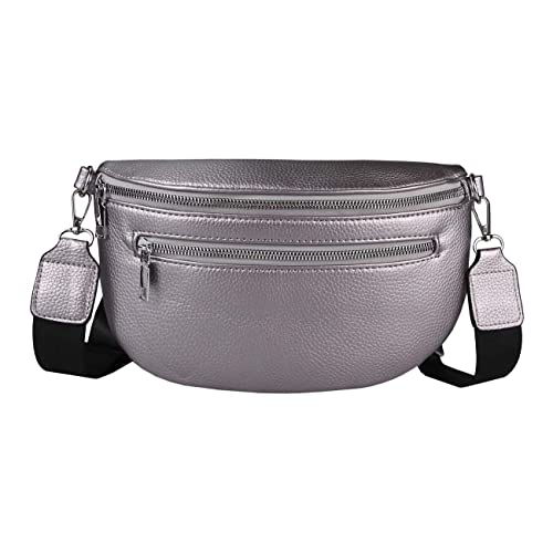 OBC Damen Tasche Gürteltasche Crossbody Leder Optik Hüfttasche Bauchtasche Umhängetasche Cross-Over Bodybag Schultertasche Handytasche Leder Optik Antiksilber von ITALYSHOP24