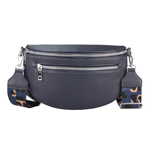 OBC Damen Tasche Gürteltasche Crossbody Leder Optik Hüfttasche Bauchtasche Umhängetasche Cross-Over Bodybag Schultertasche Handytasche Leder Optik Dunkelblau von ITALYSHOP24