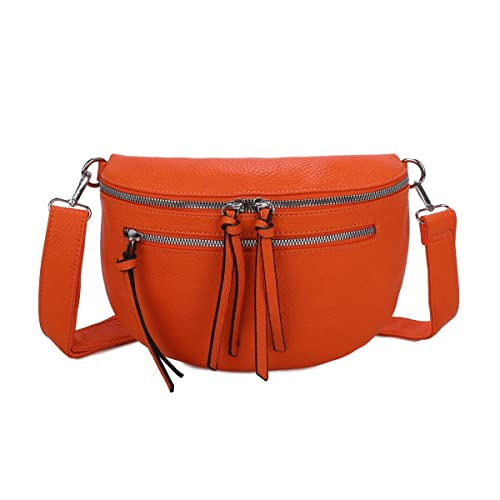 Damen Tasche Gürteltasche Crossbody Leder Optik Hüfttasche Bauchtasche Umhängetasche Cross-Over Bodybag Schultertasche Handytasche Leder Optik Orange XL von ITALYSHOP24