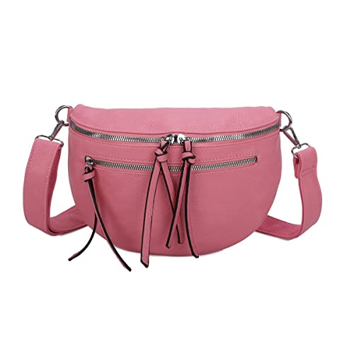 Damen Tasche Gürteltasche Crossbody Leder Optik Hüfttasche Bauchtasche Umhängetasche Cross-Over Bodybag Schultertasche Handytasche Leder Optik Rosa XL von ITALYSHOP24