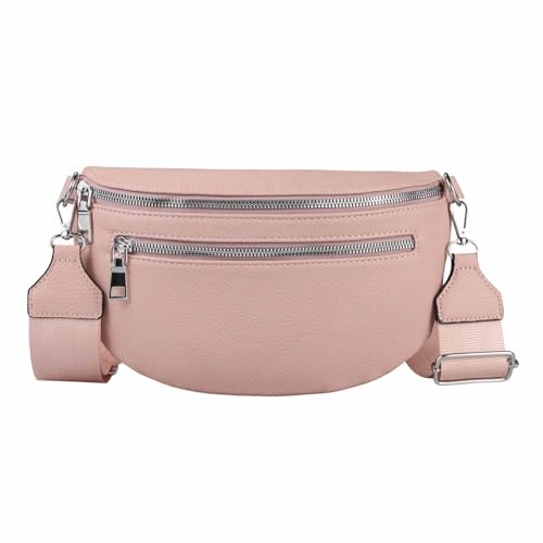 Damen Tasche Gürteltasche Crossbody Leder Optik Hüfttasche Bauchtasche Umhängetasche Cross-Over Bodybag Schultertasche Handytasche Leder Optik Rosa von ITALYSHOP24