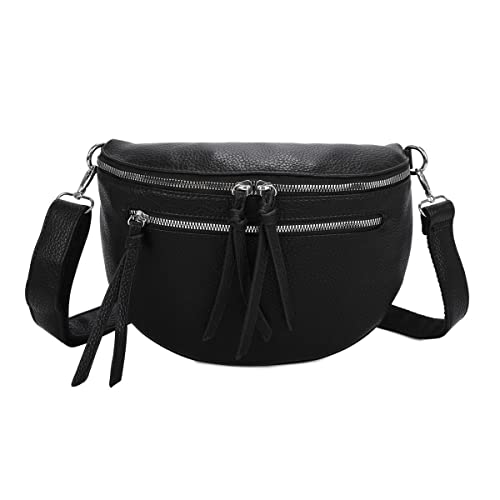 OBC Damen Tasche Gürteltasche Crossbody Leder Optik Hüfttasche Bauchtasche Umhängetasche Cross-Over Bodybag Schultertasche Handytasche Leder Optik Schwarz XL von ITALYSHOP24