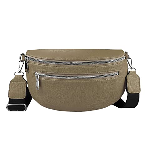 OBC Damen Tasche Gürteltasche Crossbody Leder Optik Hüfttasche Bauchtasche Umhängetasche Cross-Over Bodybag Schultertasche Handytasche Leder Optik Taupe von ITALYSHOP24