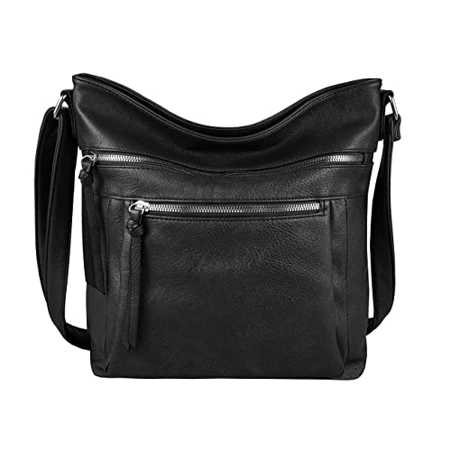 OBC Damen Tasche Schultertasche Shopper Umhängetasche Crossover Crossbody Henkeltasche Beuteltasche Handtasche Hobo Bag Reise Kunst-Leder Schwarz von ITALYSHOP24