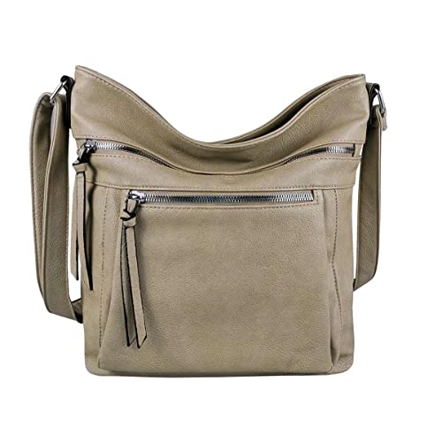 OBC Damen Tasche Schultertasche Shopper Umhängetasche Crossover Crossbody Henkeltasche Beuteltasche Handtasche Hobo Bag Reise Kunst-Leder Taupe von ITALYSHOP24