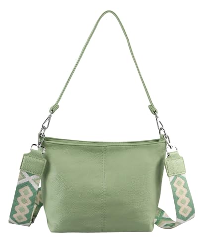 Damen Tasche Shopper Brusttasche Hobo Bag Schultertasche Crossbody Umhängetasche Beuteltasche Handtasche Crossover BodyBag Leder Optik Mint von ITALYSHOP24
