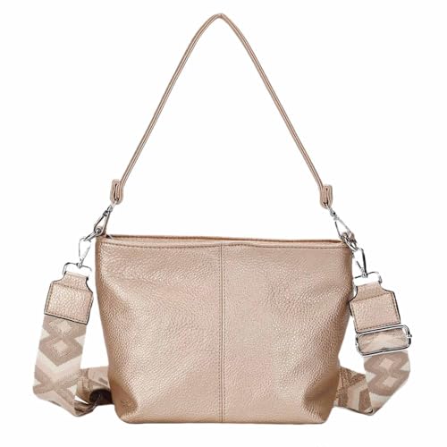 Damen Tasche Shopper Brusttasche Hobo Bag Schultertasche Crossbody Umhängetasche Beuteltasche Handtasche Crossover BodyBag Leder Optik Rosegold von ITALYSHOP24