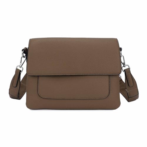 OBC Damen Tasche Shopper Brusttasche Schultertasche Crossbody Trio Umhängetasche Messenger Handtasche Crossover BodyBag Dunkeltaupe von ITALYSHOP24