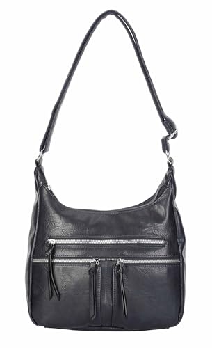 Damen Tasche Shopper Crossbody Schultertasche Hobo Bag Crossover Umhängetasche Handtasche Henkeltasche City Bag Leder Optik Reise Dunkelblau von ITALYSHOP24