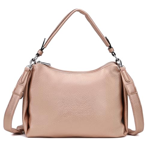 OBC Damen Tasche Shopper Handtasche Hobo Bag Schultertasche Cross Over Umhängetasche Beuteltasche Henkeltasche Leder Optik Rosegold von ITALYSHOP24