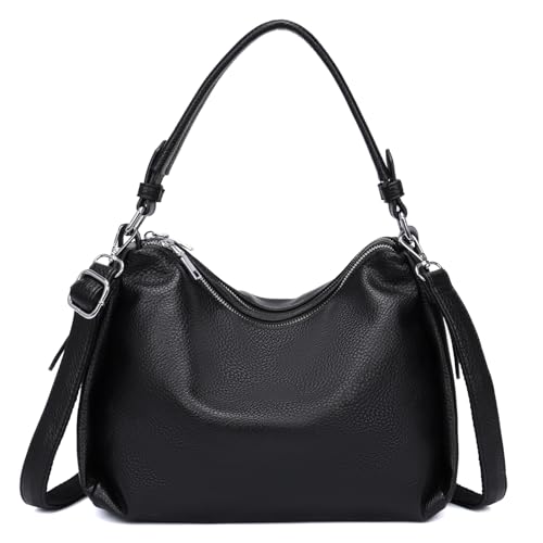 OBC Damen Tasche Shopper Handtasche Hobo Bag Schultertasche Cross Over Umhängetasche Beuteltasche Henkeltasche Leder Optik Schwarz von ITALYSHOP24