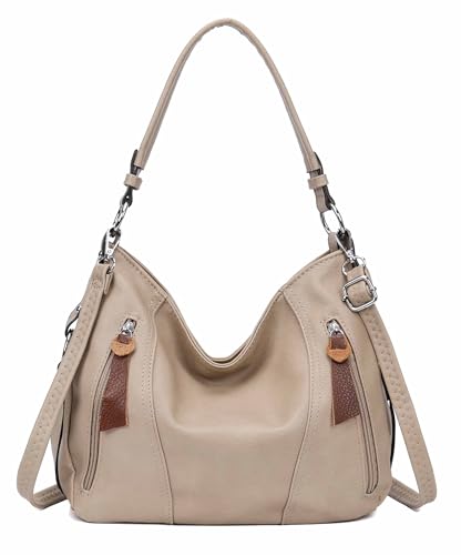 OBC Damen Tasche Shopper Hobo-Bag Schultertasche Leder Optik Umhängetasche Handtasche Crossover Reisetasche Beuteltasche Handtasche Helltaupe von ITALYSHOP24