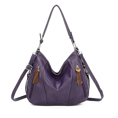 OBC Damen Tasche Shopper Hobo-Bag Schultertasche Leder Optik Umhängetasche Handtasche Crossover Reisetasche Beuteltasche Handtasche Lila von ITALYSHOP24