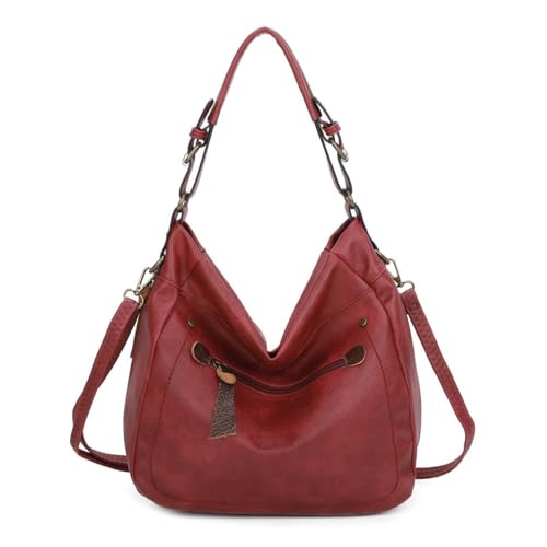 OBC Damen Tasche Shopper Hobo-Bag Schultertasche Umhängetasche Handtasche Crossover Reisetasche Beuteltasche Leder Optik Rot von ITALYSHOP24